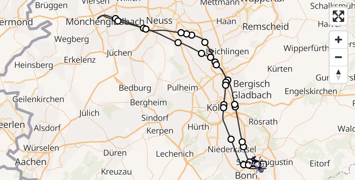 Flugroute Polizeihubschrauber Sankt Augustin - Sankt Augustin, 10 Juli 2026, 10:37