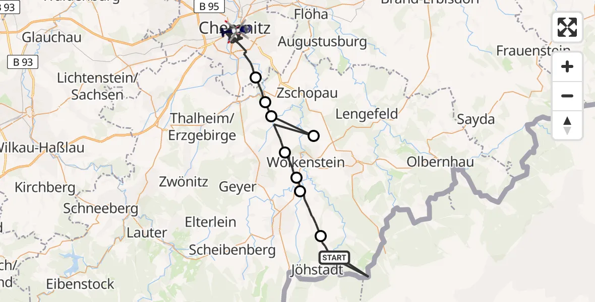 Flugroute Polizeihubschrauber Jöhstadt - Chemnitz, 10 Juli 2026, 10:37