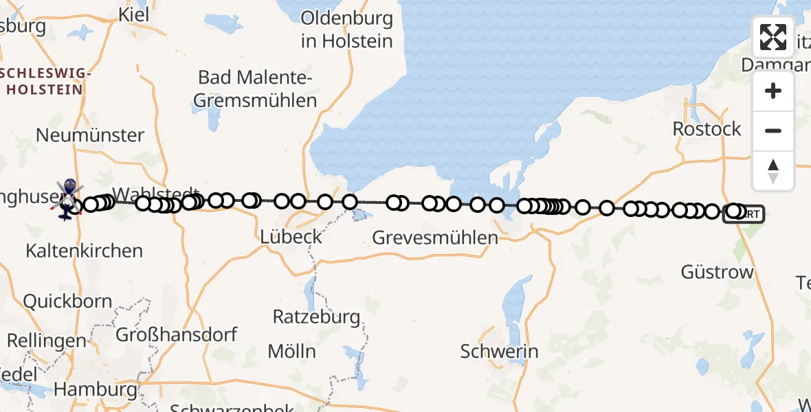 Flugroute Polizeihubschrauber Flughafen Rostock-Laage - Bad Bramstedt Hubschrauberlandeplatz, 10 Juli 2026, 10:45