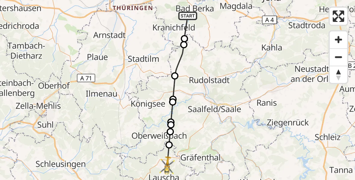 Flugroute Ambulanzhubschrauber Bad Berka - Neuhaus am Rennweg, 10 Juli 2026, 10:48