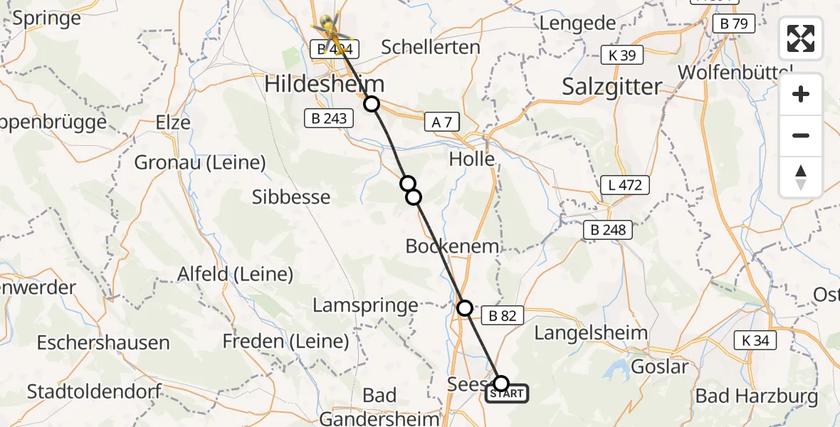 Flugroute Rettungshubschrauber Harz (Landkreis Goslar) - Harsum, 10 Juli 2026, 10:48