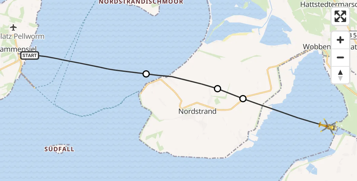 Flugroute Ambulanzhubschrauber Pellworm - Nordstrand, 10 Juli 2026, 10:54