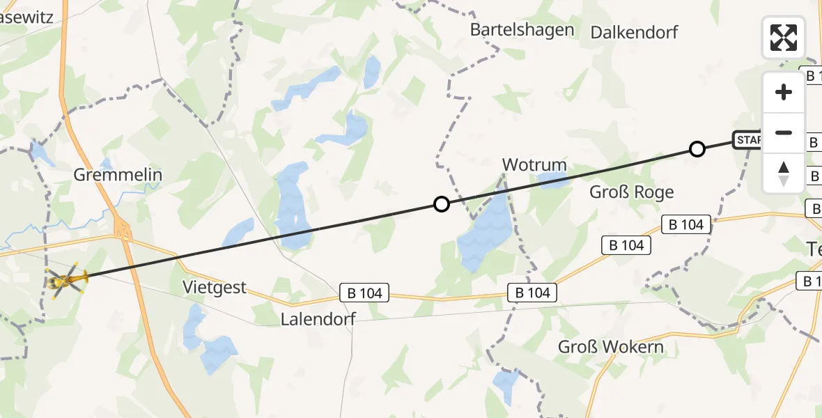 Flugroute Rettungshubschrauber Dalkendorf - Lalendorf, 10 Juli 2026, 10:55