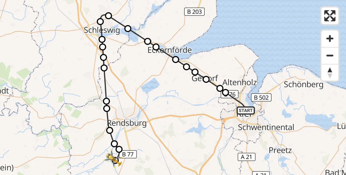 Flugroute Ambulanzhubschrauber Kiel - Hörsten, 10 Juli 2026, 10:55