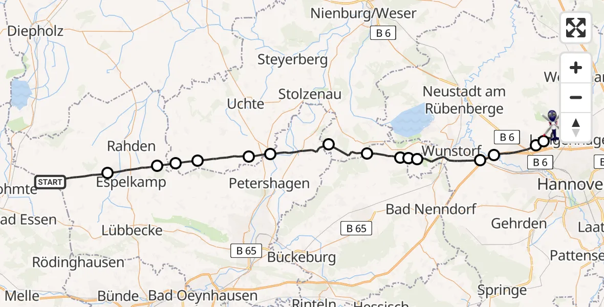 Flugroute Polizeihubschrauber Stemwede - Flughafen Hannover, 10 Juli 2026, 11:01