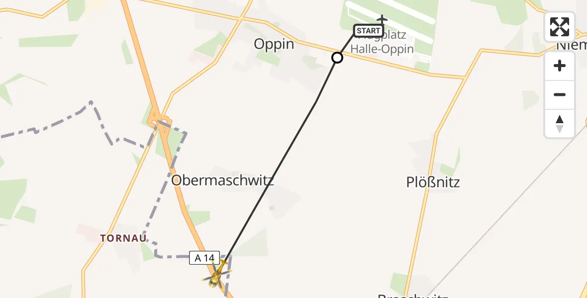 Flugroute Rettungshubschrauber Halle-Oppin Flugplatz - Halle (Saale), 10 Juli 2026, 11:23