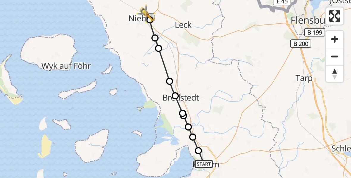 Flugroute Ambulanzhubschrauber Husum - Niebüll, 10 Juli 2026, 11:37