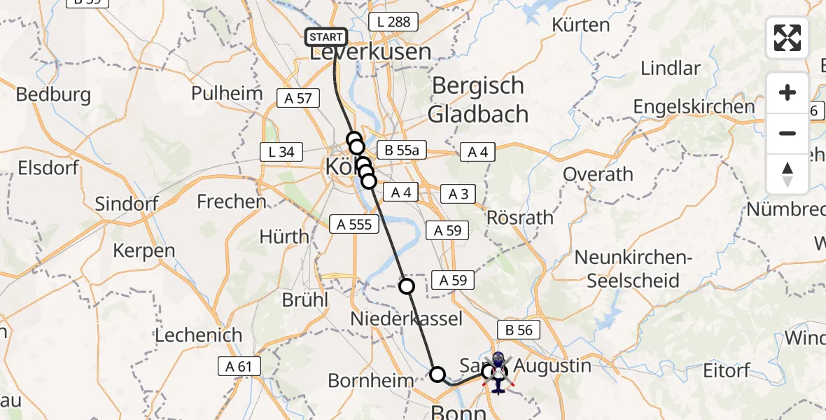 Flugroute Polizeihubschrauber Köln - Sankt Augustin, 10 Juli 2026, 11:42