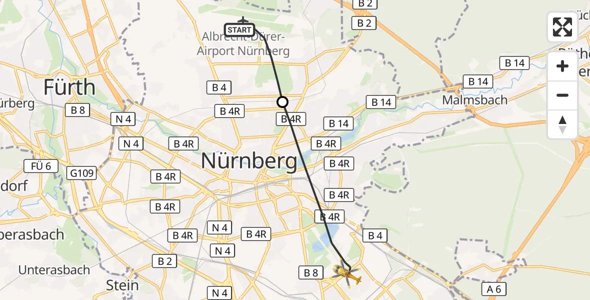 Flugroute Ambulanzhubschrauber Flughafen Nuremberg - Nürnberg, 10 Juli 2026, 11:49