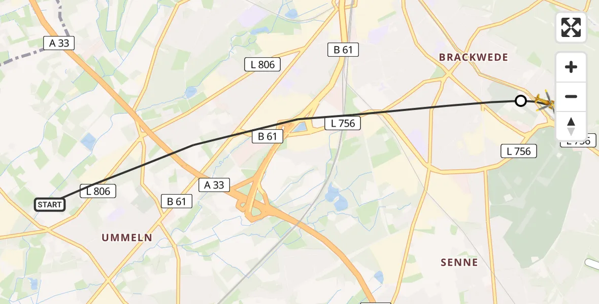 Flugroute Rettungshubschrauber Bielefeld - Luftrettungszentrum Bielefeld, 10 Juli 2026, 11:49