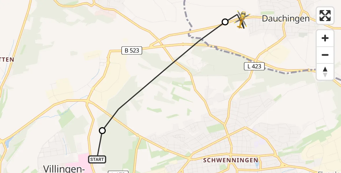 Flugroute Ambulanzhubschrauber DRF Air Rescue Station Villingen-Schwenningen Hubschrauberlandeplatz (Christoph 11) - Dauchingen, 10 Juli 2026, 11:51