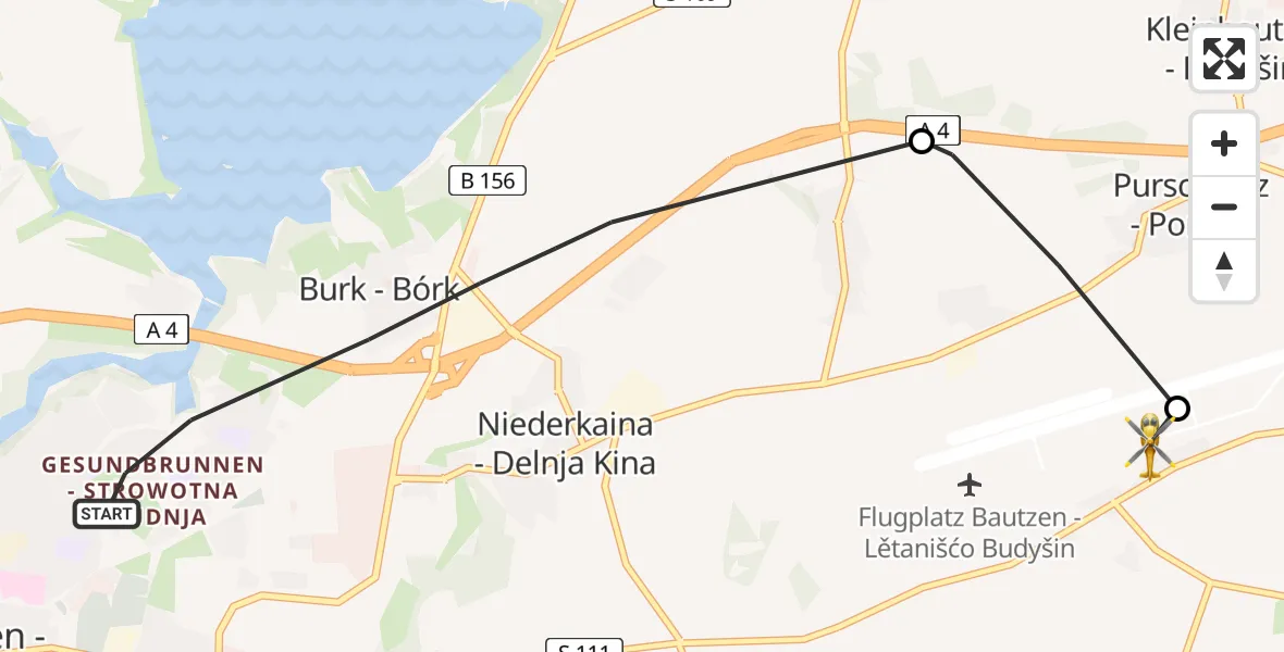 Flugroute Rettungshubschrauber Bautzen - Bautzen Flugplatz, 10 Juli 2026, 11:51