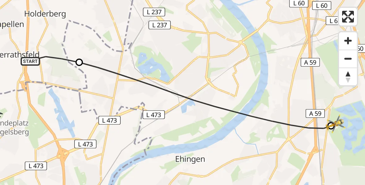 Flugroute Rettungshubschrauber Moers - Duisburg Air Rescue Hubschrauberlandeplatz (Christoph 9), 10 Juli 2026, 11:52