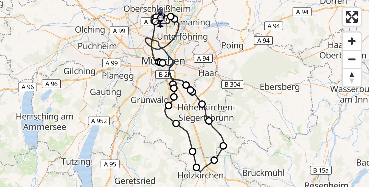 Flugroute Polizeihubschrauber Oberschleißheim - Oberschleißheim, 10 Juli 2026, 11:54
