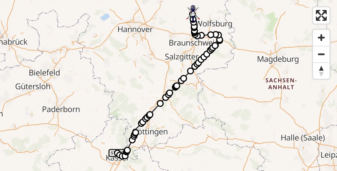 Flugroute Polizeihubschrauber Fuldatal Bundespolizei Hubschrauberlandeplatz - Gifhorn Bundespolizei Hubschrauberlandeplatz, 10 Juli 2026, 12:02