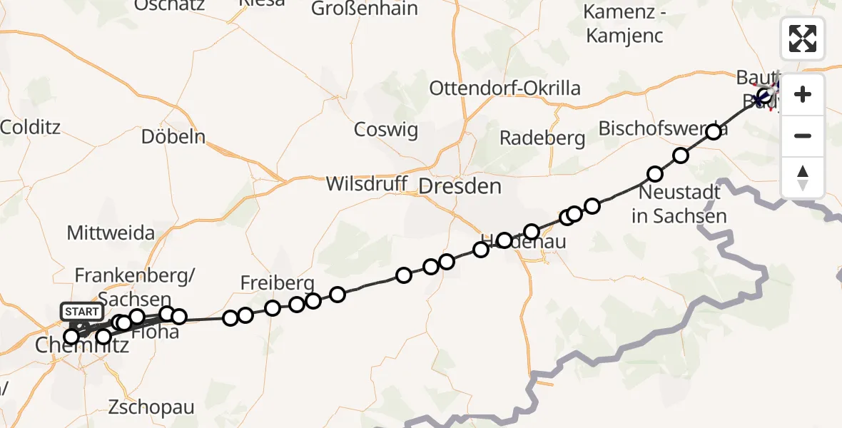 Flugroute Polizeihubschrauber Chemnitz - Bautzen, 10 Juli 2026, 12:10