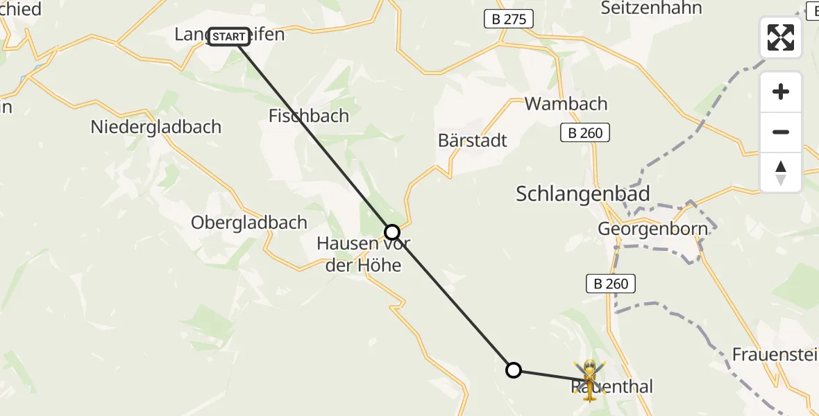 Flugroute Ambulanzhubschrauber Bad Schwalbach - Eltville am Rhein, 10 Juli 2026, 12:12