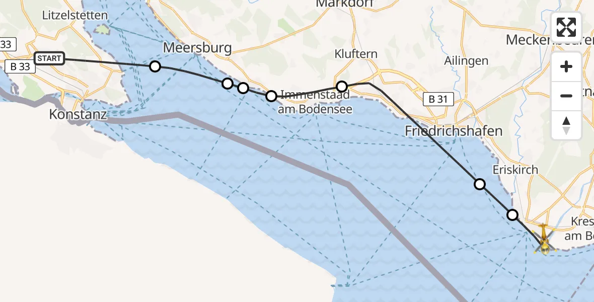 Flugroute Rettungshubschrauber Konstanz - Langenargen, 10 Juli 2026, 12:14