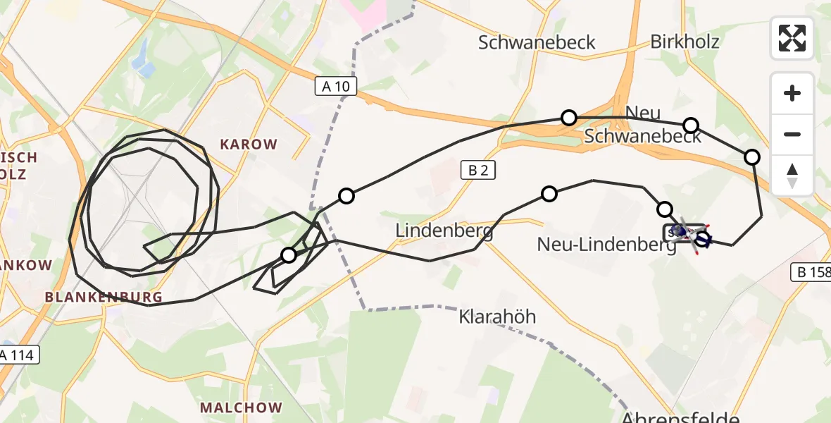 Flugroute Polizeihubschrauber Ahrensfelde Hubschrauberlandeplatz - Ahrensfelde Hubschrauberlandeplatz, 10 Juli 2026, 12:27