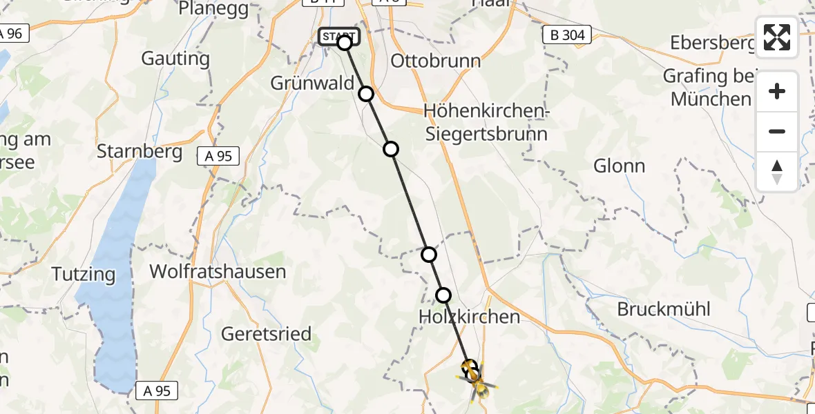 Flugroute Rettungshubschrauber ADAC Air Rescue Center Hubschrauberlandeplatz (Christoph 1) - Warngau, 10 Juli 2026, 12:28