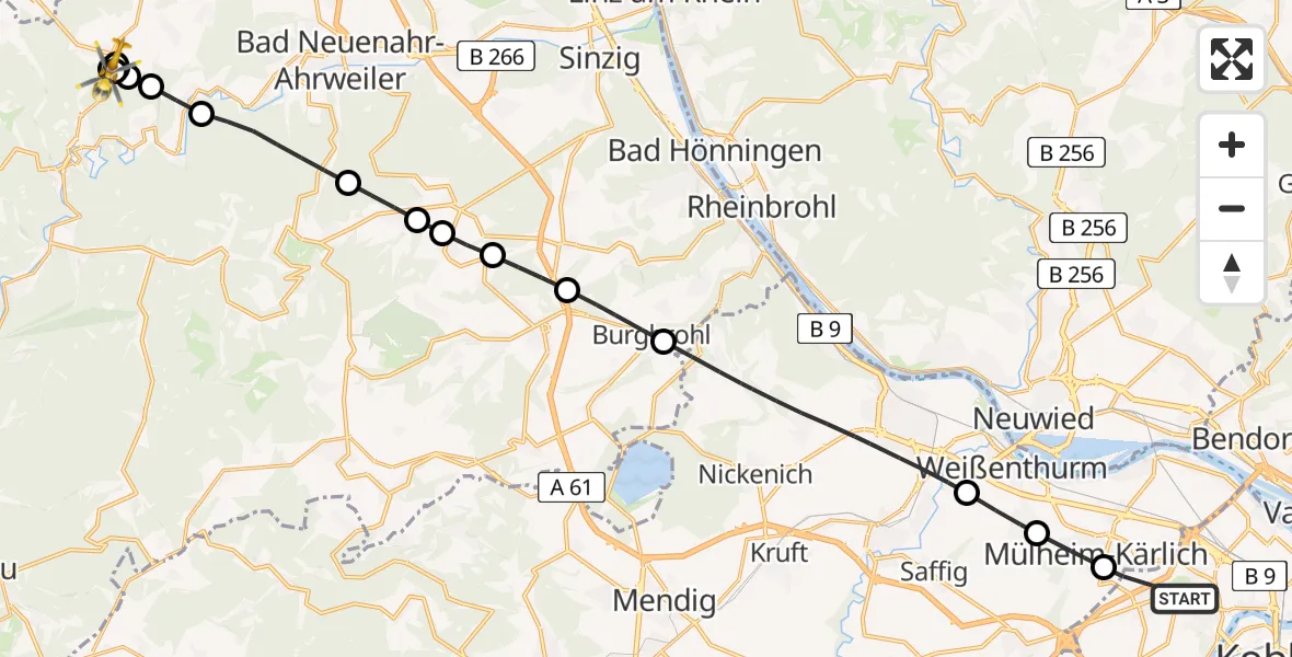Flugroute Rettungshubschrauber Koblenz - Altenahr, 10 Juli 2026, 12:33