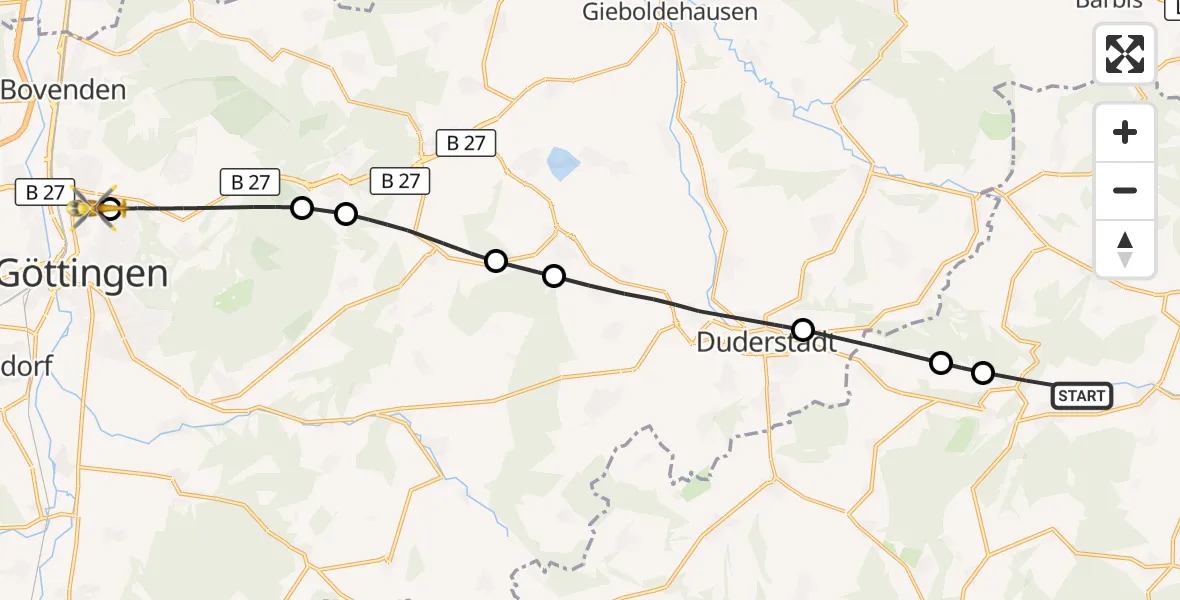 Flugroute Rettungshubschrauber Sonnenstein - Göttingen University Clinic Hubschrauberlandeplatz, 10 Juli 2026, 12:33