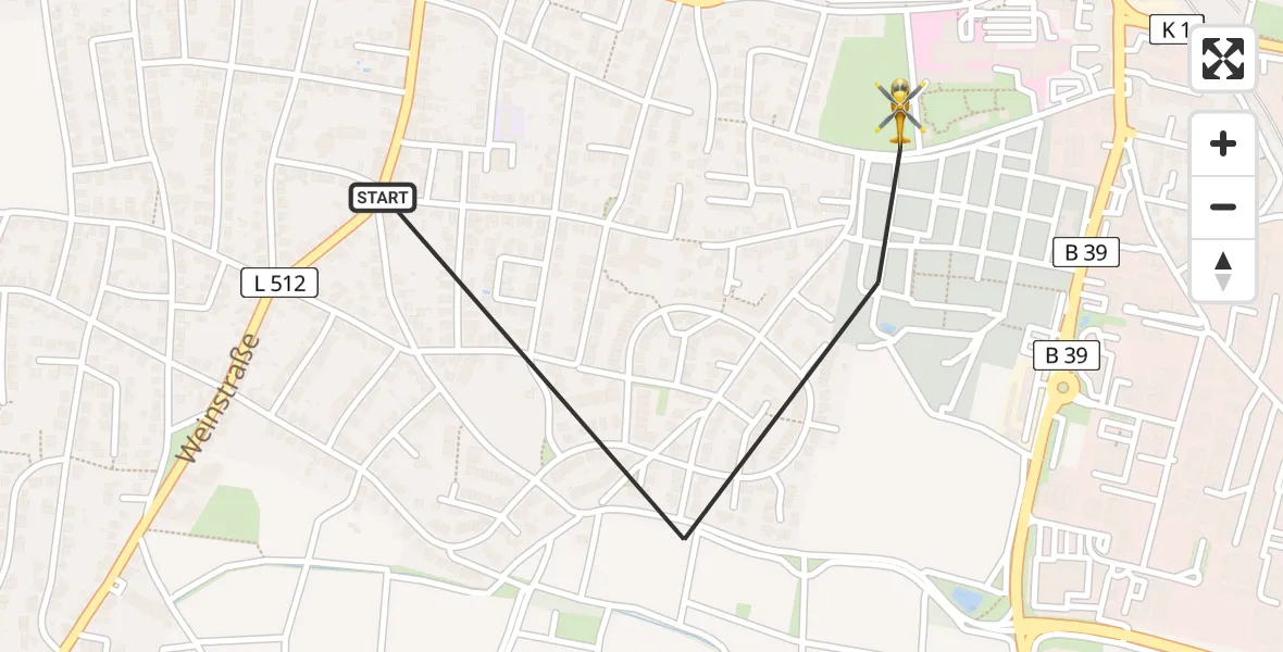 Flugroute Rettungshubschrauber Neustadt an der Weinstraße - Neustadt an der Weinstraße, 10 Juli 2026, 12:42
