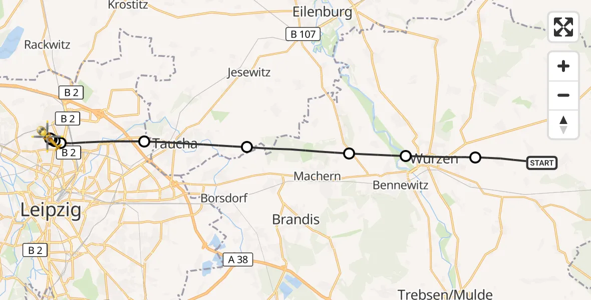 Flugroute Rettungshubschrauber Lossatal - Sankt Georg Hospital Leipzig Reserve, 10 Juli 2026, 12:53
