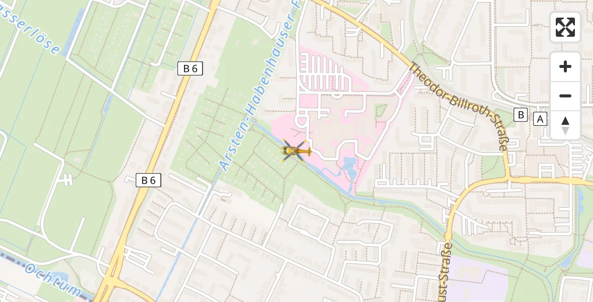 Flugroute Rettungshubschrauber ADAC Air Rescue Station Bremen Hubschrauberlandeplatz (Christoph 6) - ADAC Air Rescue Station Bremen Hubschrauberlandeplatz (Christoph 6), 10 Juli 2026, 12:53
