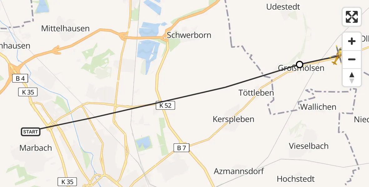 Flugroute Rettungshubschrauber Erfurt - Großmölsen, 10 Juli 2026, 12:54