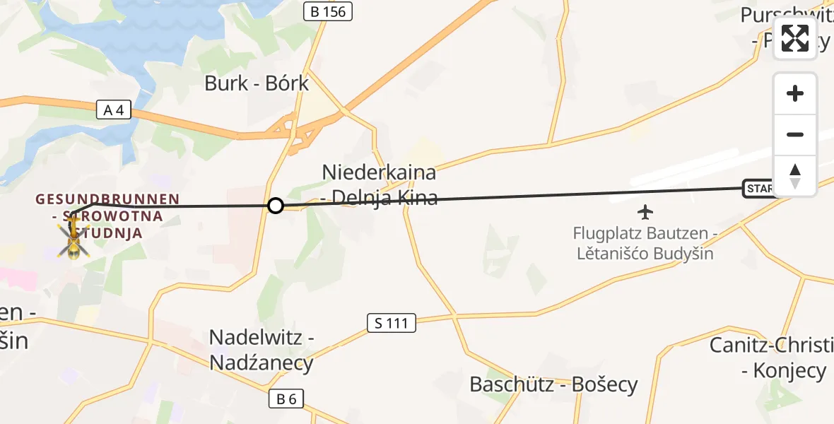 Flugroute Rettungshubschrauber Bautzen Flugplatz - Bautzen, 10 Juli 2026, 13:01