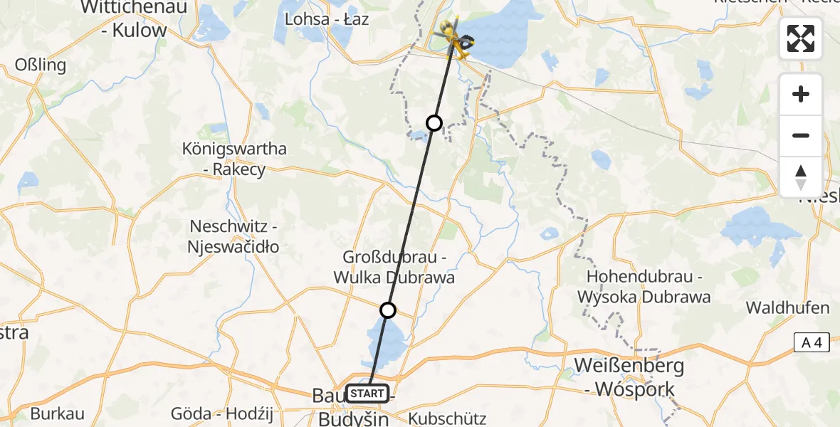 Flugroute Rettungshubschrauber Bautzen - Boxberg/O.L., 10 Juli 2026, 13:06