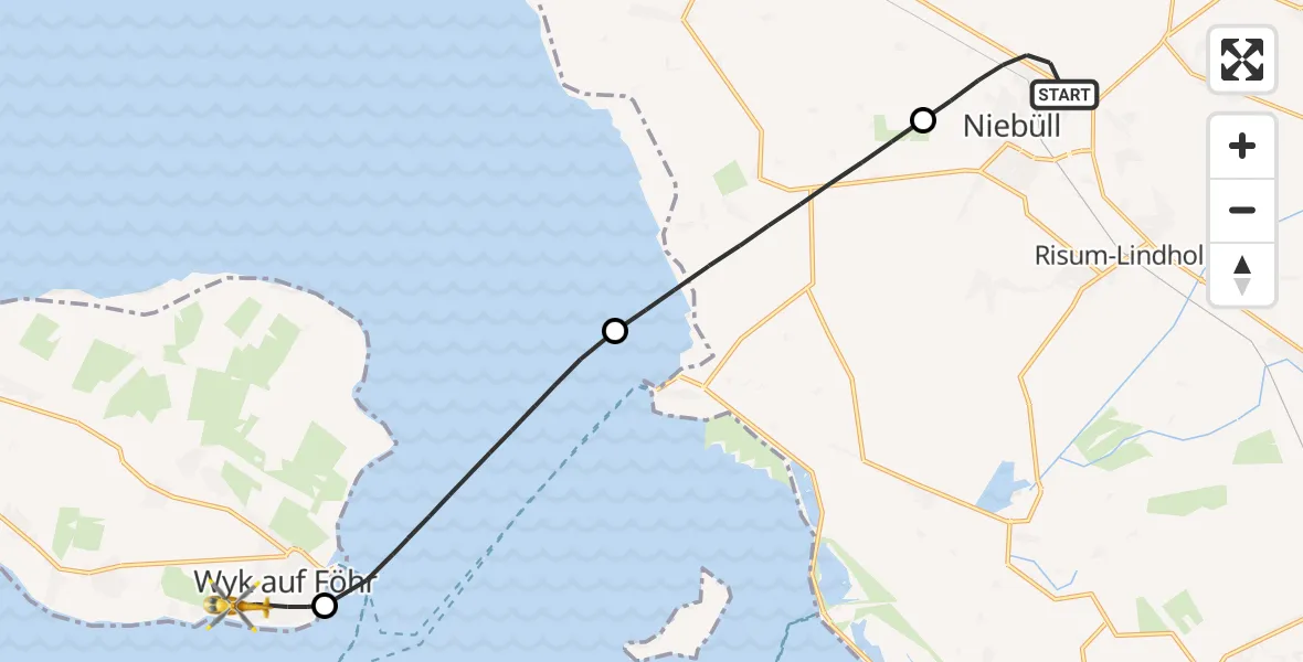 Flugroute Ambulanzhubschrauber Niebüll - Wyk auf Föhr, 10 Juli 2026, 13:09
