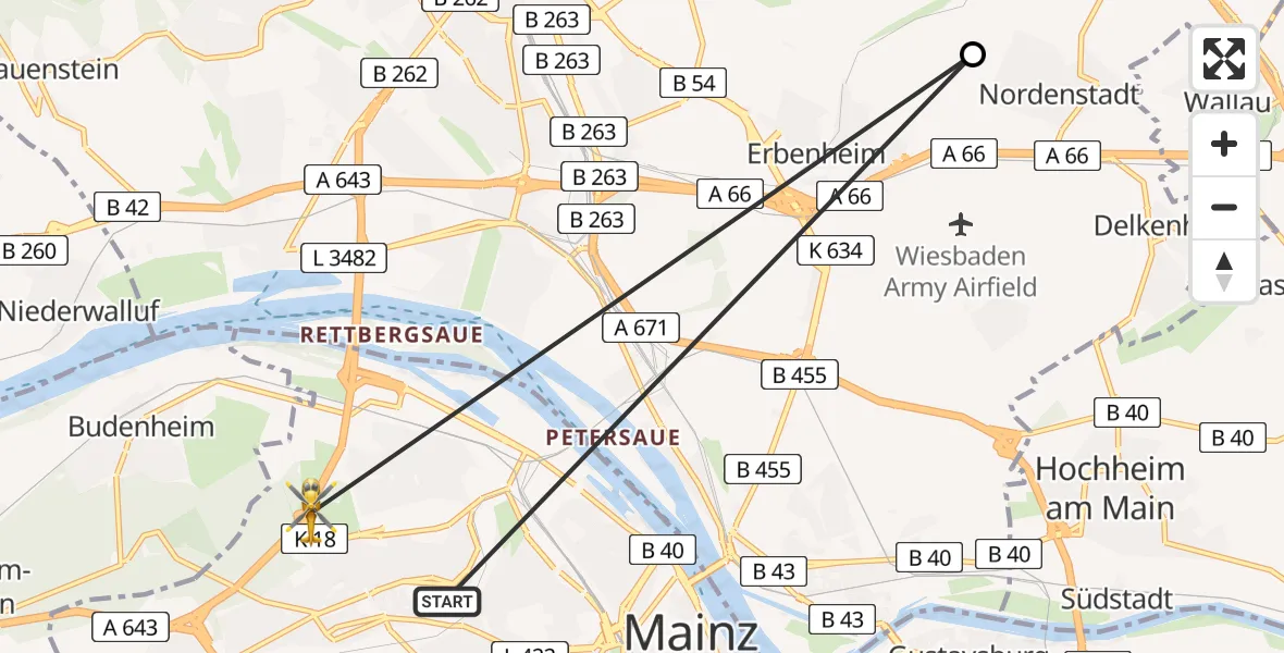 Flugroute Ambulanzhubschrauber Mainz - Mainz, 10 Juli 2026, 13:12