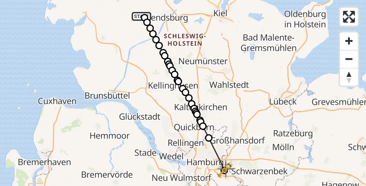 Flugroute Ambulanzhubschrauber Friedrichsholm - Christoph Hansa ADAC Hubschrauberlandeplatz, 10 Juli 2026, 13:14