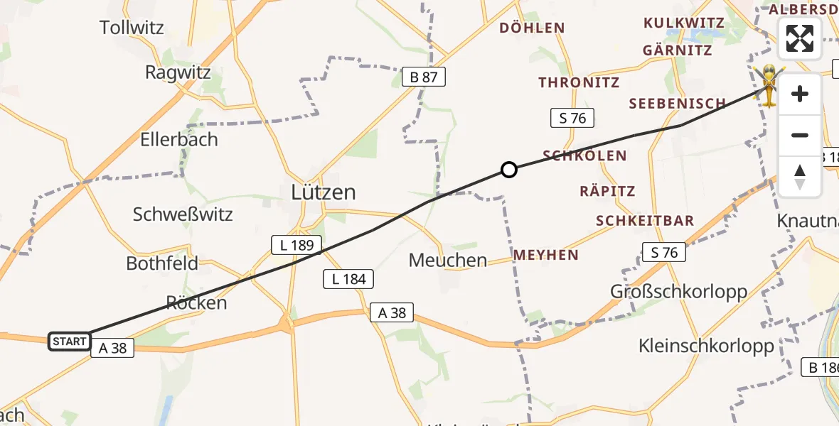 Flugroute Rettungshubschrauber Lützen - Leipzig, 10 Juli 2026, 13:15
