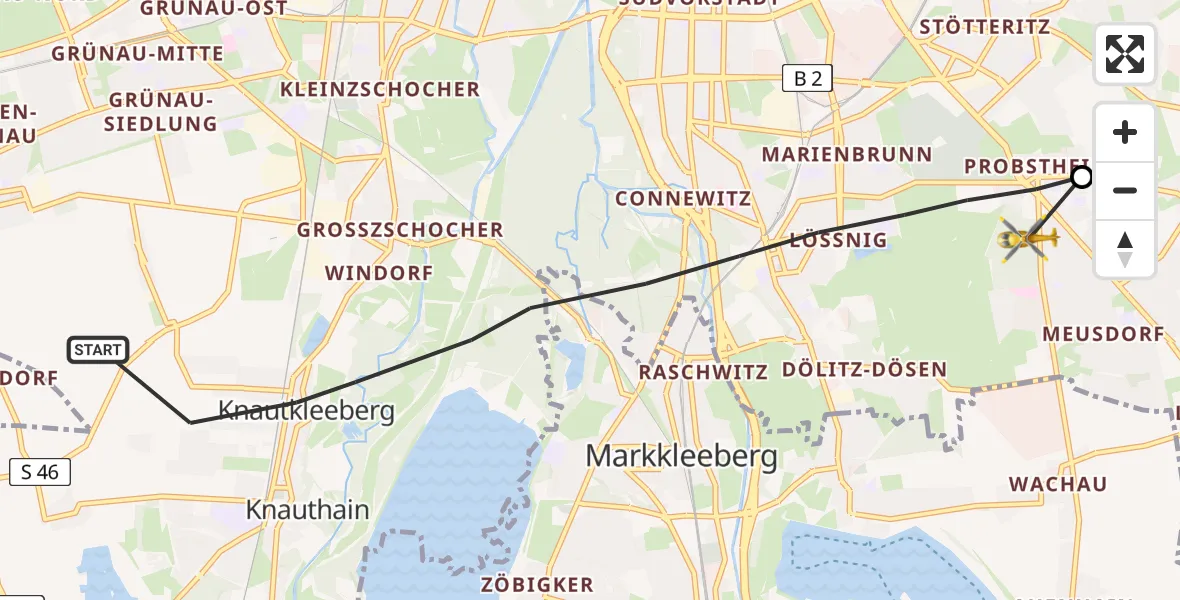 Flugroute Rettungshubschrauber Leipzig - Leipzig, 10 Juli 2026, 13:19