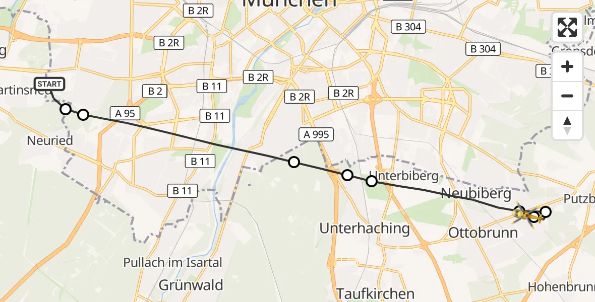Flugroute Rettungshubschrauber DRF Air Rescue München Hubschrauberlandeplatz - Ottobrunn, 10 Juli 2026, 13:23