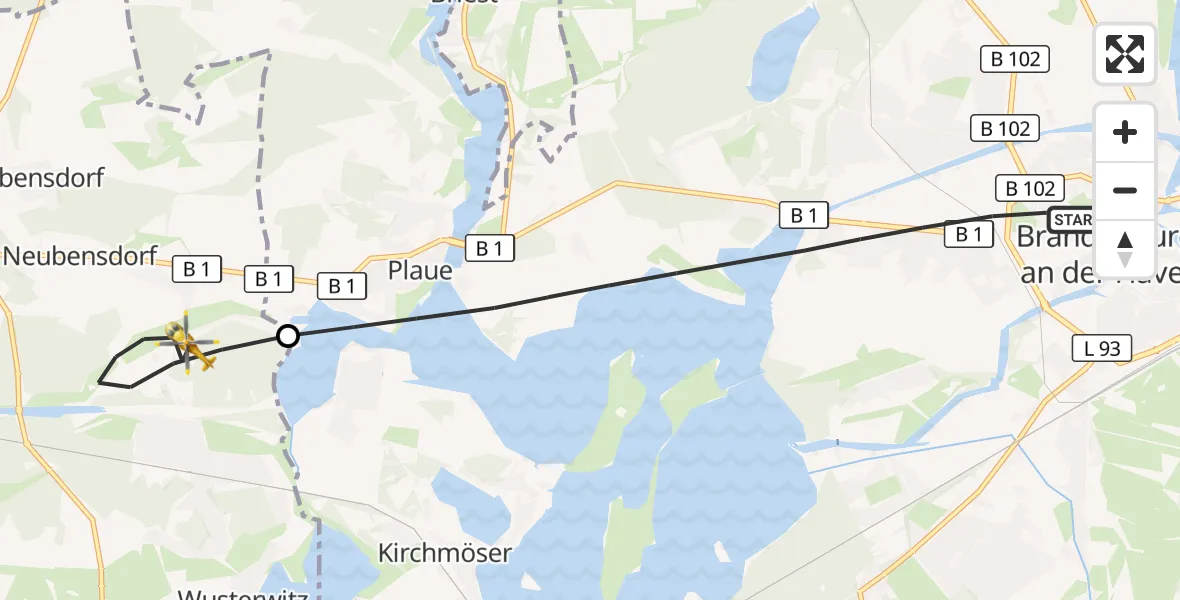 Flugroute Rettungshubschrauber Brandenburg an der Havel - Bensdorf, 10 Juli 2026, 13:24