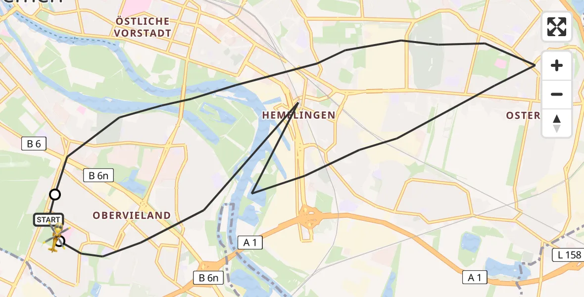 Flugroute Rettungshubschrauber ADAC Air Rescue Station Bremen Hubschrauberlandeplatz (Christoph 6) - ADAC Air Rescue Station Bremen Hubschrauberlandeplatz (Christoph 6), 10 Juli 2026, 13:24