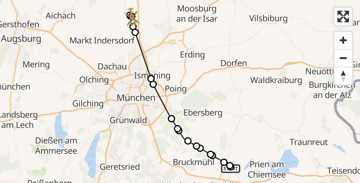 Flugroute Rettungshubschrauber RoMed Hospital Rosenheim - Hohenkammer, 10 Juli 2026, 13:37