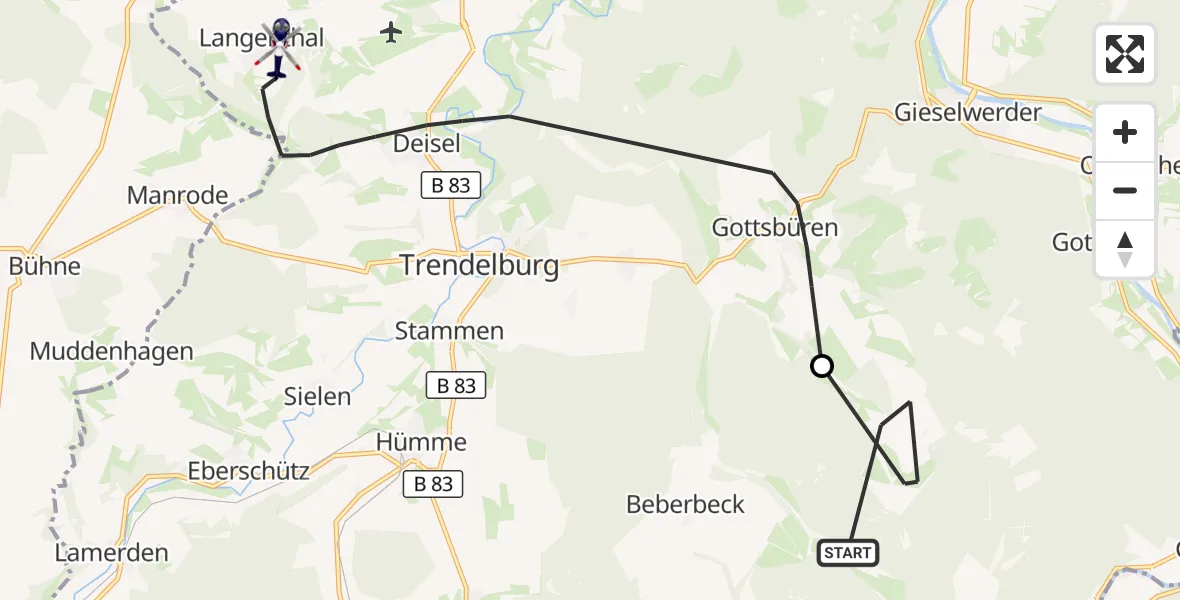 Flugroute Polizeihubschrauber Hofgeismar - Trendelburg, 10 Juli 2026, 14:00
