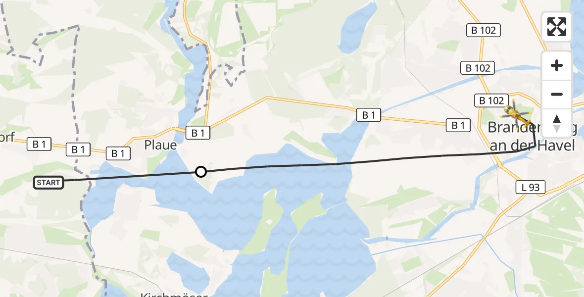 Flugroute Rettungshubschrauber Bensdorf - Brandenburg an der Havel, 10 Juli 2026, 14:04