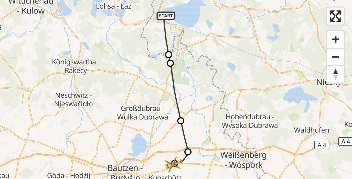 Flugroute Rettungshubschrauber Boxberg/O.L. - Bautzen Flugplatz, 10 Juli 2026, 14:05