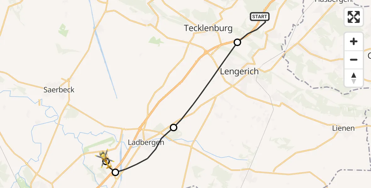 Flugroute Ambulanzhubschrauber Tecklenburg - Christoph  Westfalen-ADAC, 10 Juli 2026, 14:07