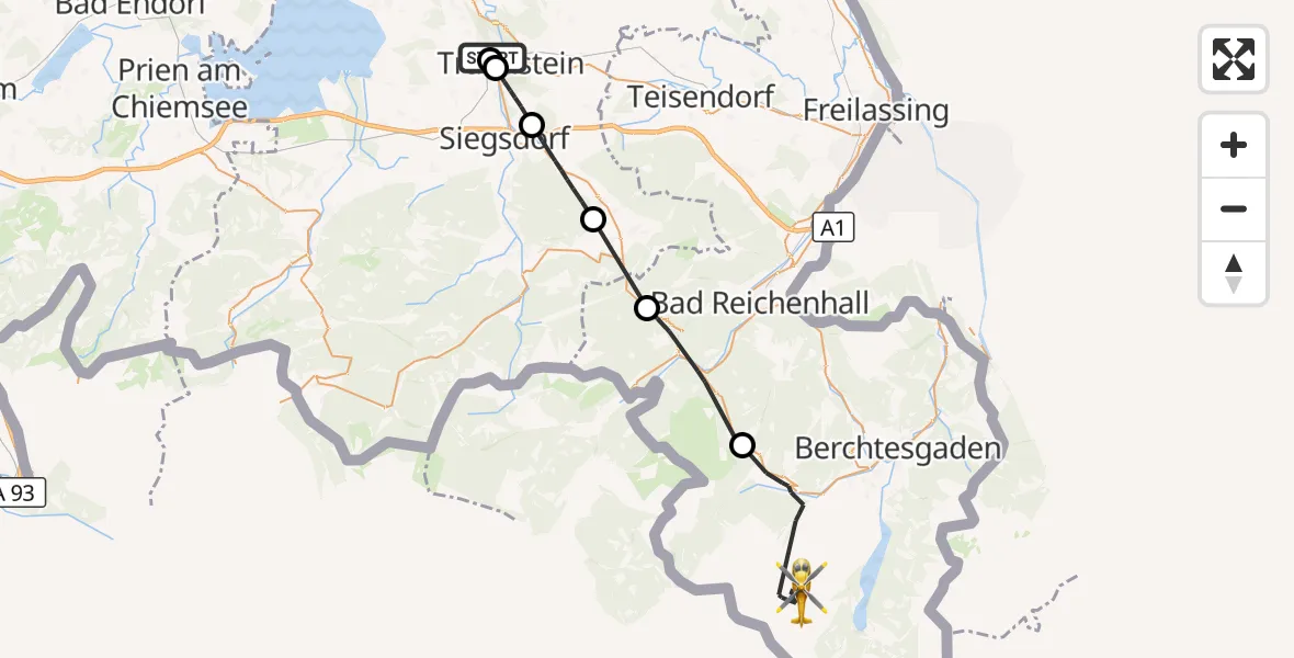 Flugroute Rettungshubschrauber Traunstein Hospital - Ramsau b.Berchtesgaden, 10 Juli 2026, 14:23