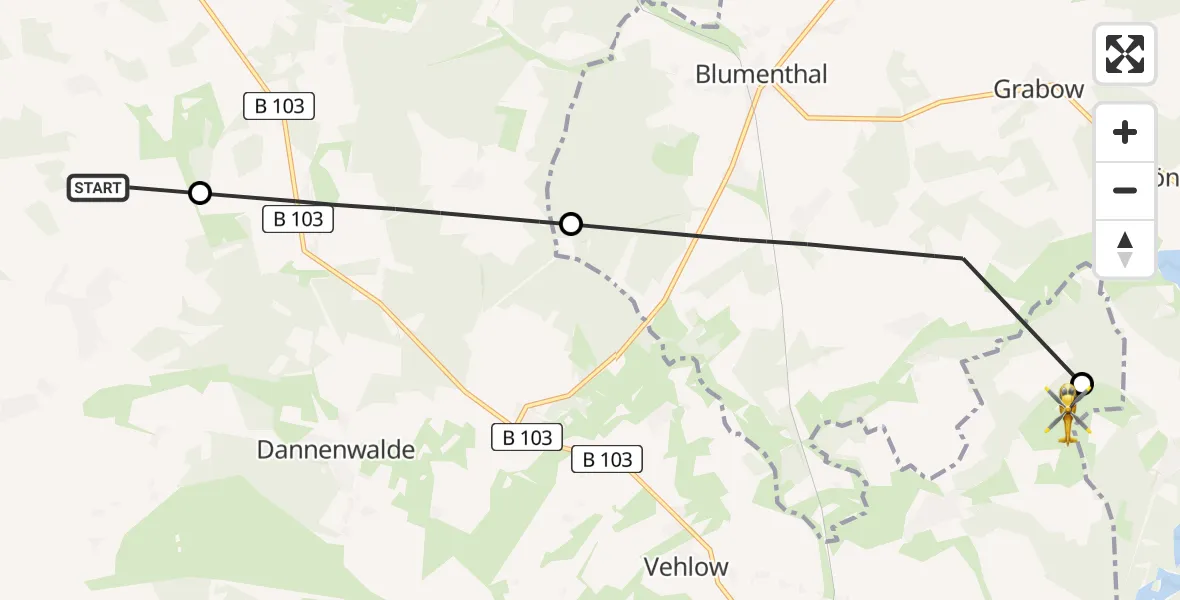Flugroute Rettungshubschrauber Groß Pankow (Prignitz) - Gumtow, 10 Juli 2026, 14:36