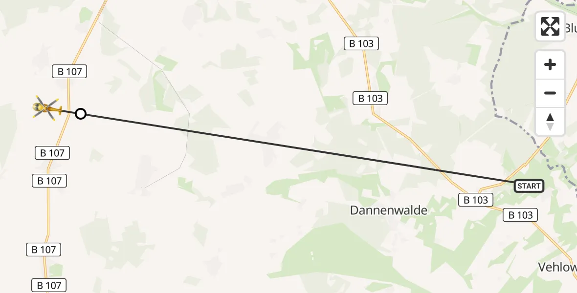 Flugroute Rettungshubschrauber Gumtow - Groß Pankow (Prignitz), 10 Juli 2026, 14:42