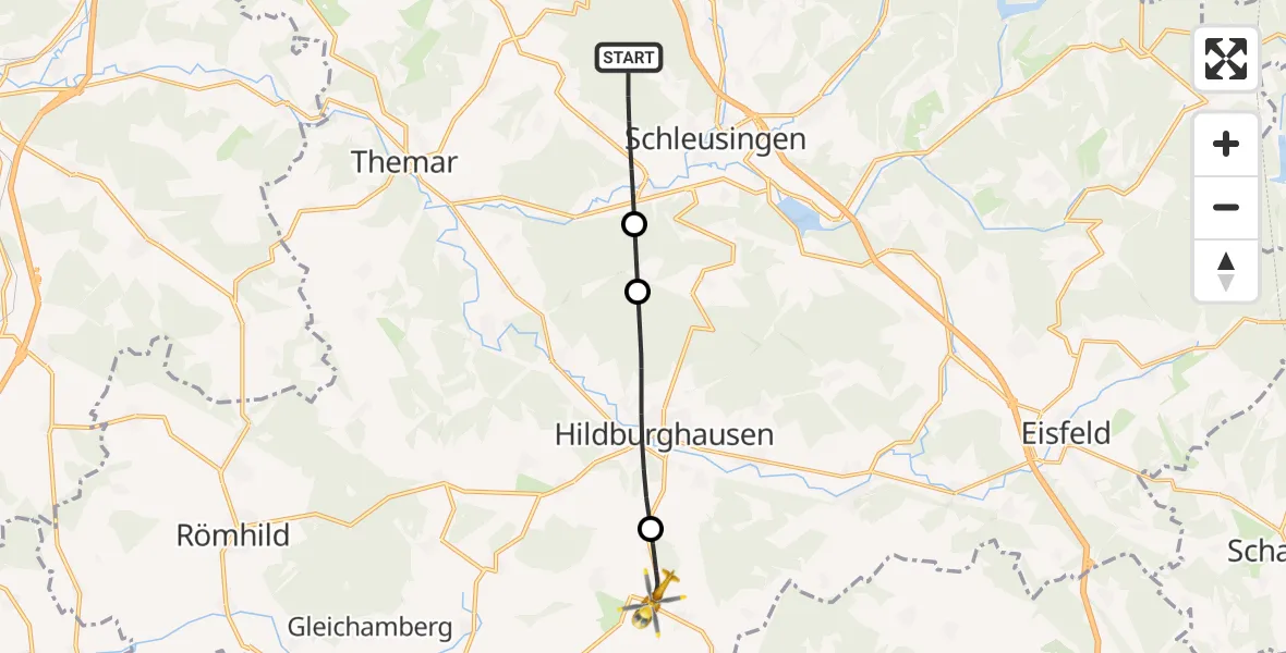 Flugroute Rettungshubschrauber Schleusingen - Straufhain, 10 Juli 2026, 14:58