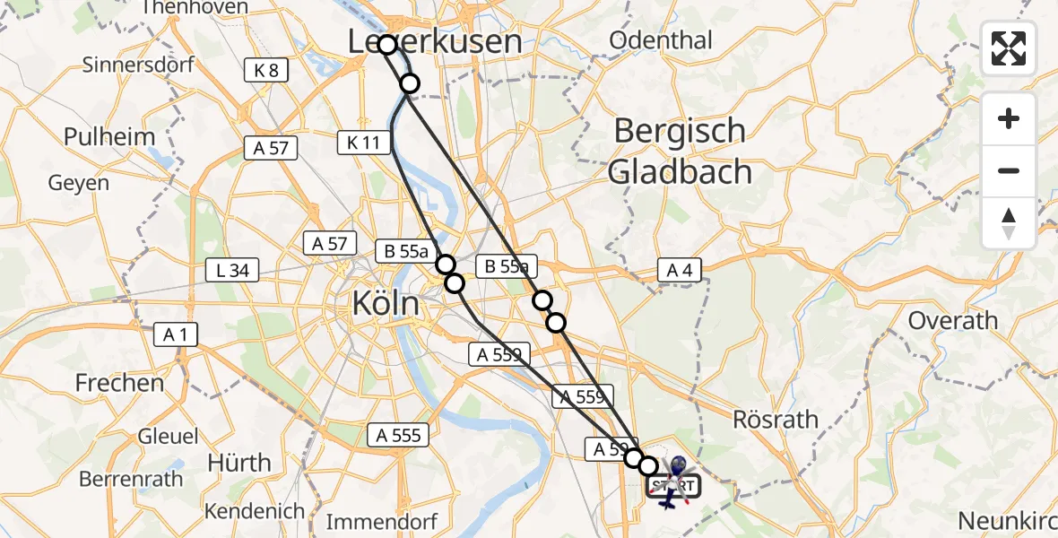 Flugroute Polizeihubschrauber Köln Bonn Flughafen - Köln Bonn Flughafen, 10 Juli 2026, 14:59